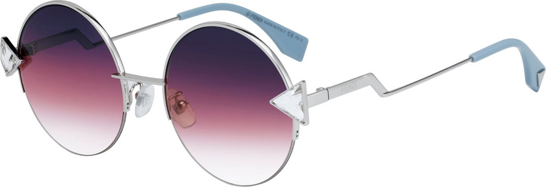 Fendi Round Gradient Sunglasses w/ Triangle Crystal Trim