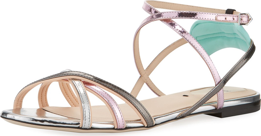 Fendi Colibri Metallic Strappy Flat Sandals