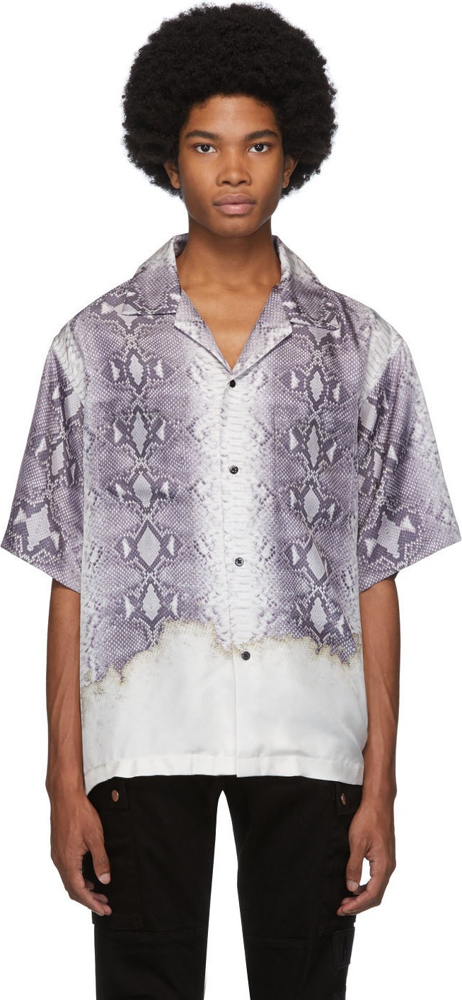 Amiri Grey Python Short Sleeve Button Up Shirt