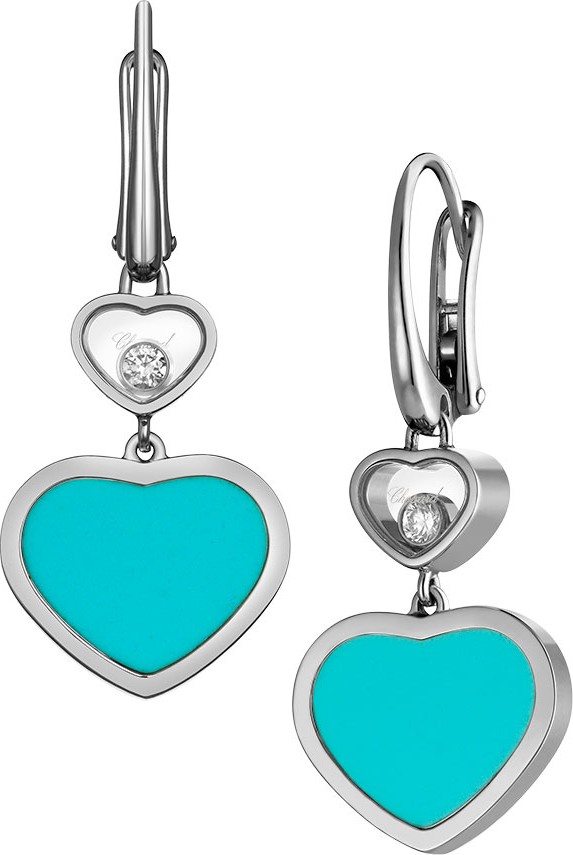 Chopard Happy Hearts 18k Turquoise & Diamond Drop Earrings