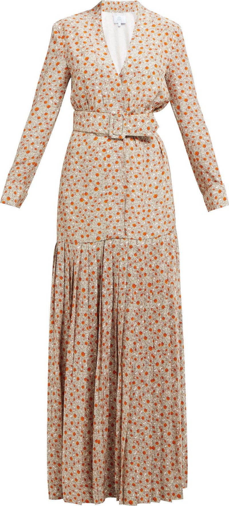 Rebecca de Ravenel Daisy-print belted pleated silk dress