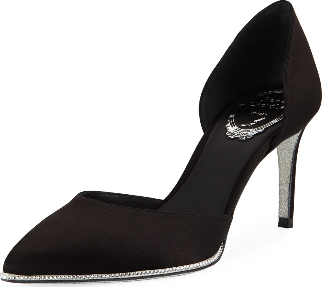 Rene Caovilla Crystal-Embellished Satin d'Orsay Pumps