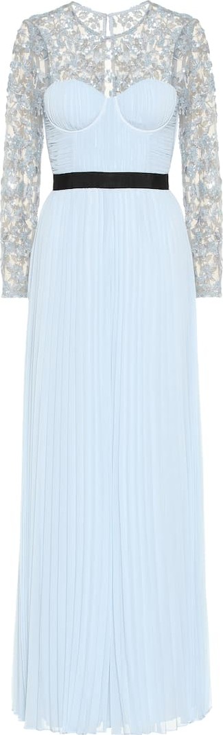 Self Portrait Lace-trimmed crêpe gown