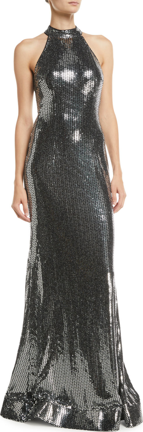Jovani Allover Sequin Halter Dress