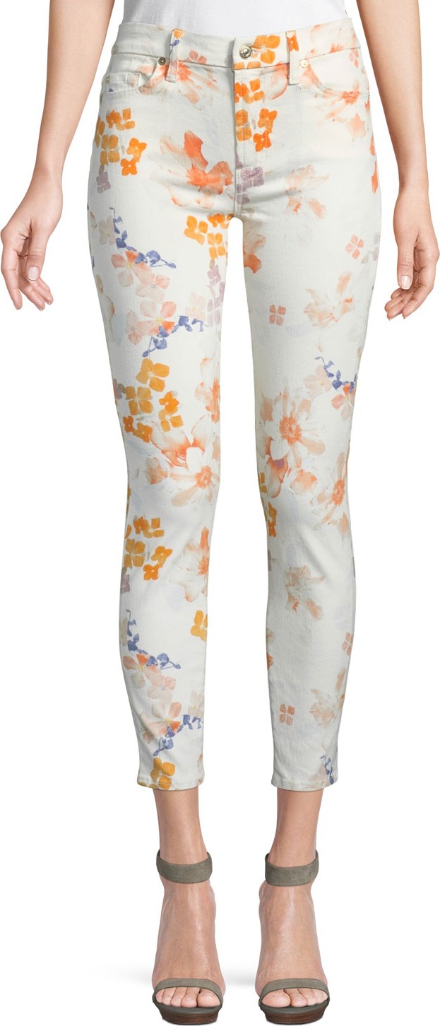 7 For All Mankind Floral-Print Ankle Skinny Jeans