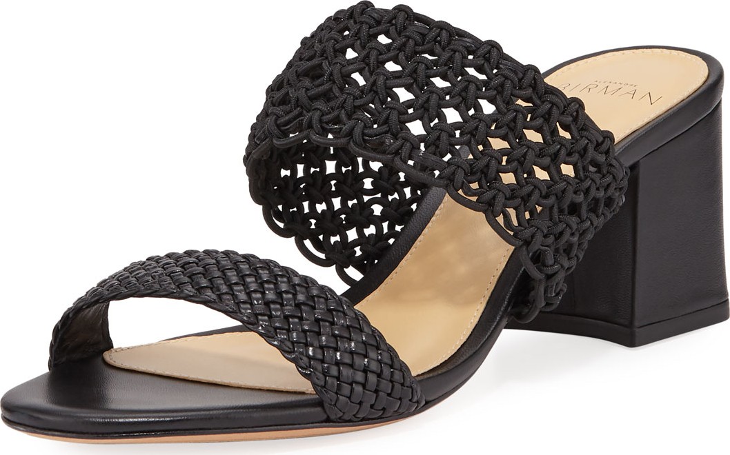 Alexandre Birman Lanny Crochet Leather Slide Sandals  Black