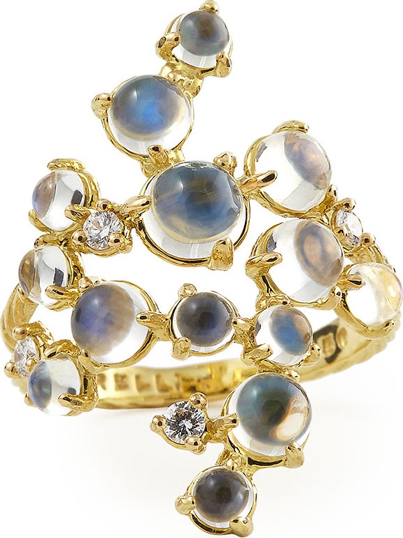 Paul Morelli Moonstone & White Diamond Bubble Cluster Ring, Size 6