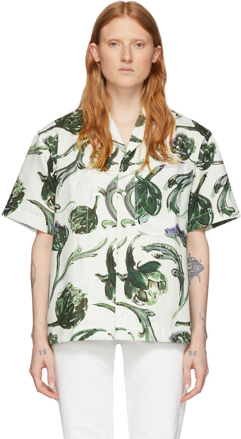 Jacquemus Off-White & Green Linen 'La Chemise Jean' Shirt