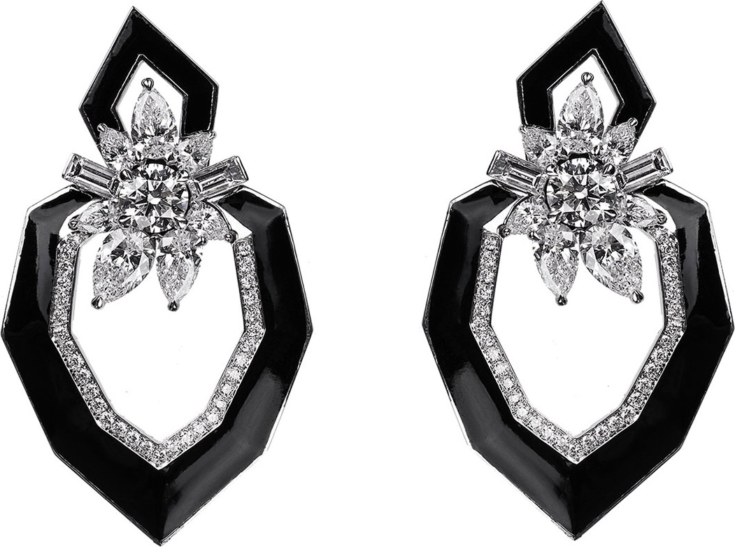 Nikos Koulis 18k White Gold Oui Diamond & Enamel Earrings