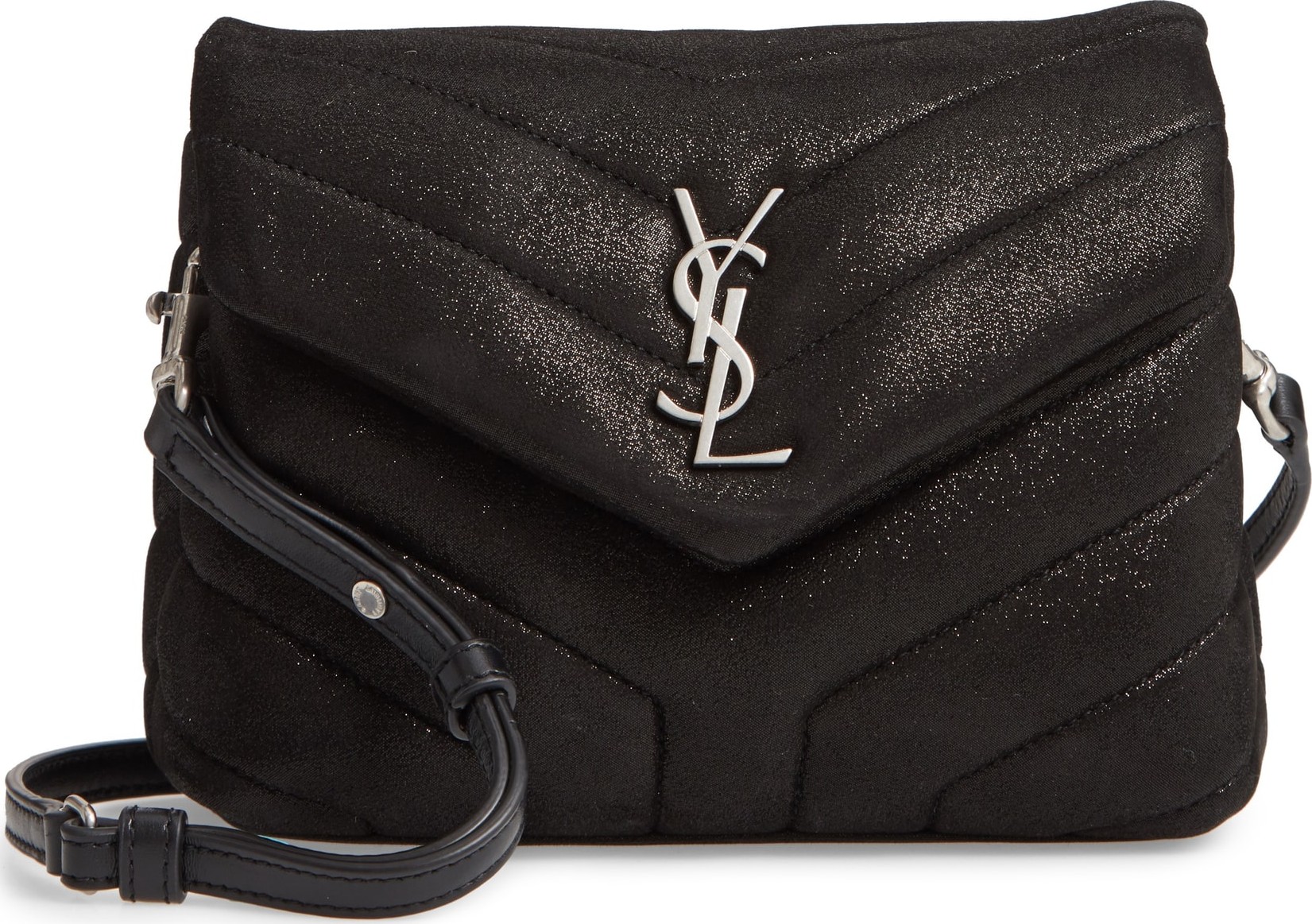 Saint Laurent Mini Loulou Glitter Suede Shoulder Bag