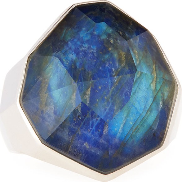 Michael Aram Labradorite, Lapis & Crystal Triplet Ring, Size 7