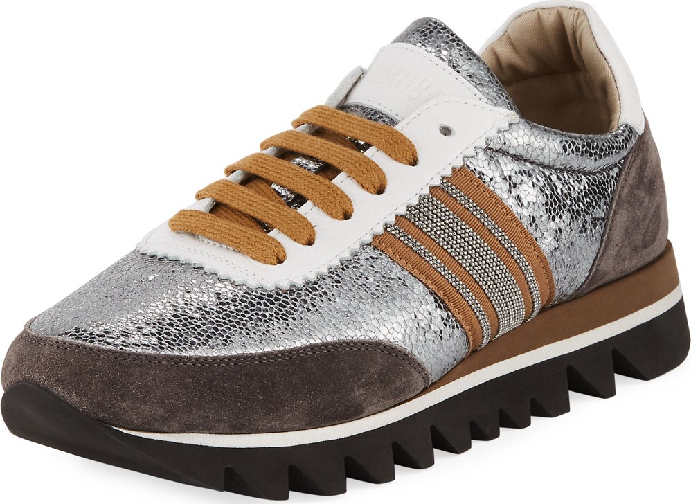 Brunello Cucinelli Metallic Leather Runner Sneakers