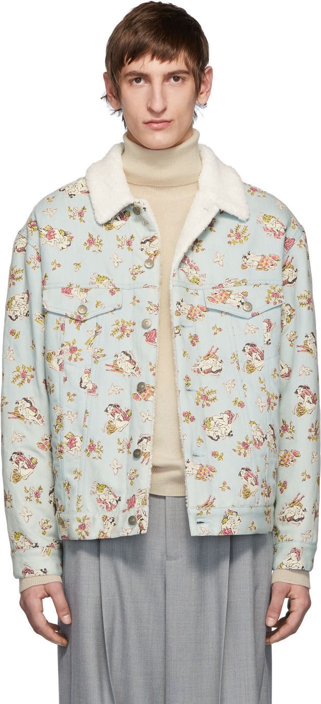 Gucci Blue Denim Sherpa Graphic Jacket