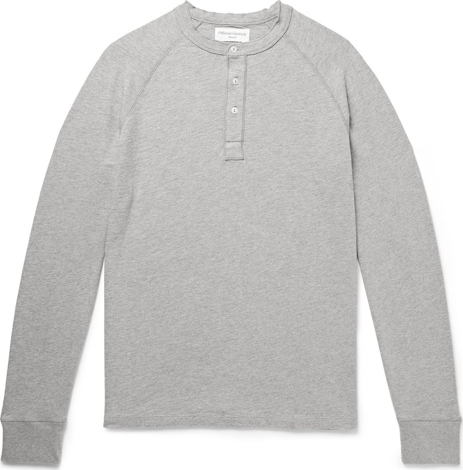 Officine Générale Mélange Loopback Cotton-Jersey Henley T-Shirt