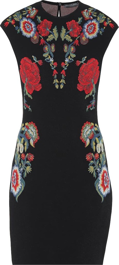 Alexander McQueen Floral stretch knit minidress