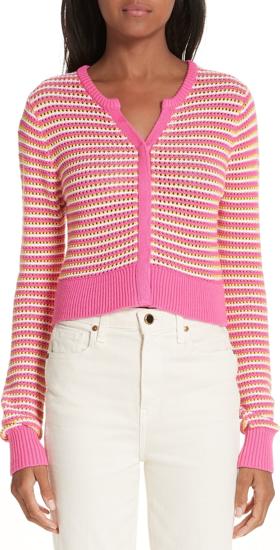 Victor Glemaud Stripe Cotton & Cashmere Button Cardigan
