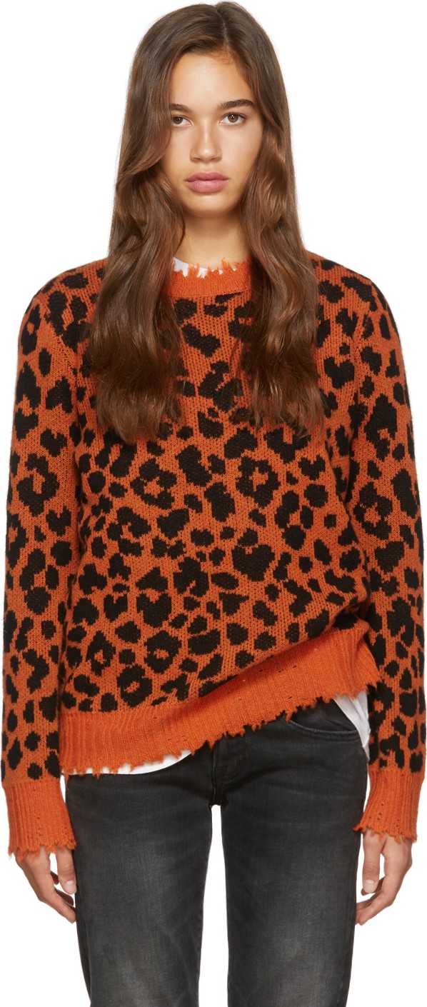 R13 Orange Leopard Cashmere Sweater