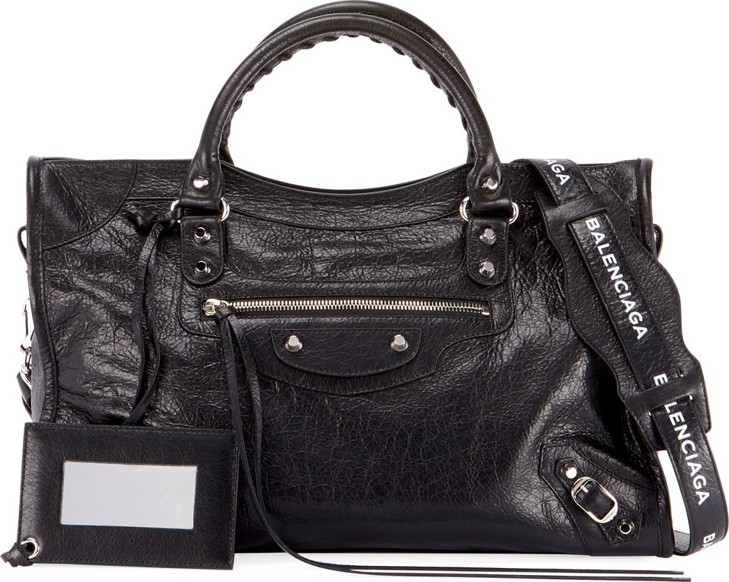 Balenciaga Classic City Leather Tote Bag with Logo Strap