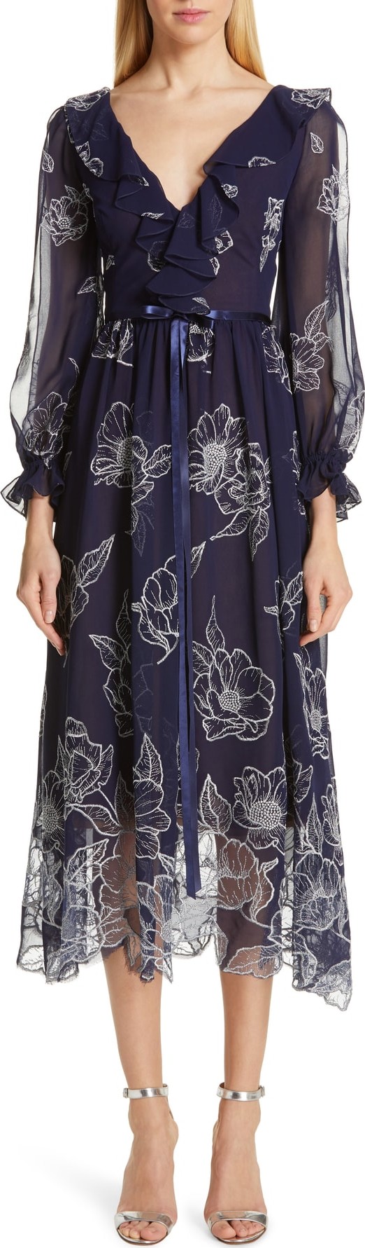 Marchesa Notte Floral Embroidered Cocktail Dress