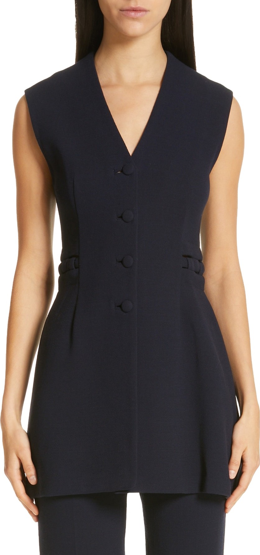 Lela Rose V-Neck Wool Crepe Vest