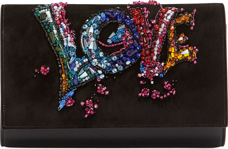 Christian Louboutin Paloma Love-Embellished Suede Clutch Bag