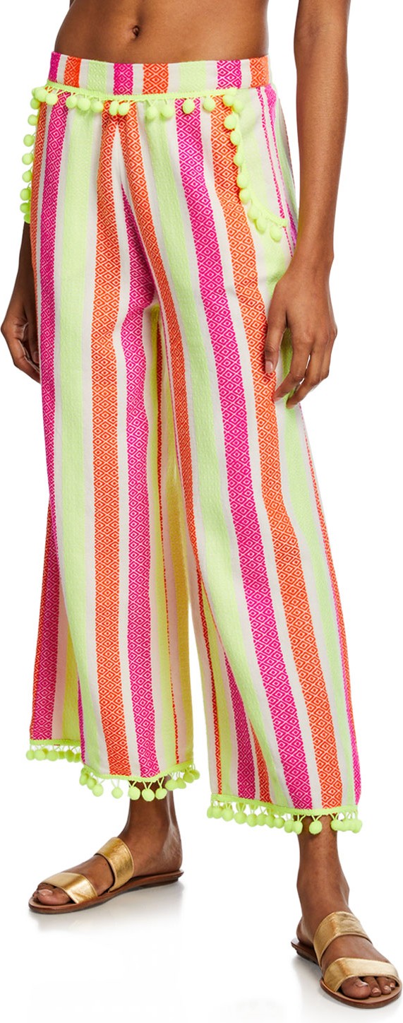 Tessora Kenna Striped Pompom Coverup Culottes