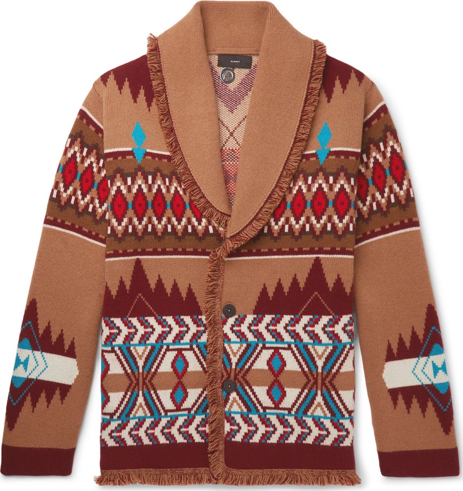Alanui Icon Shawl-Collar Intarsia Cashmere Cardigan