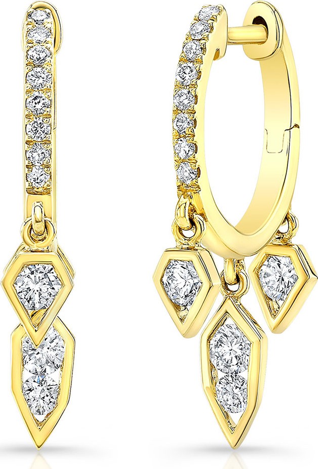 Ron Hami Birds of Paradise 14k Diamond Huggie Dangle Earrings