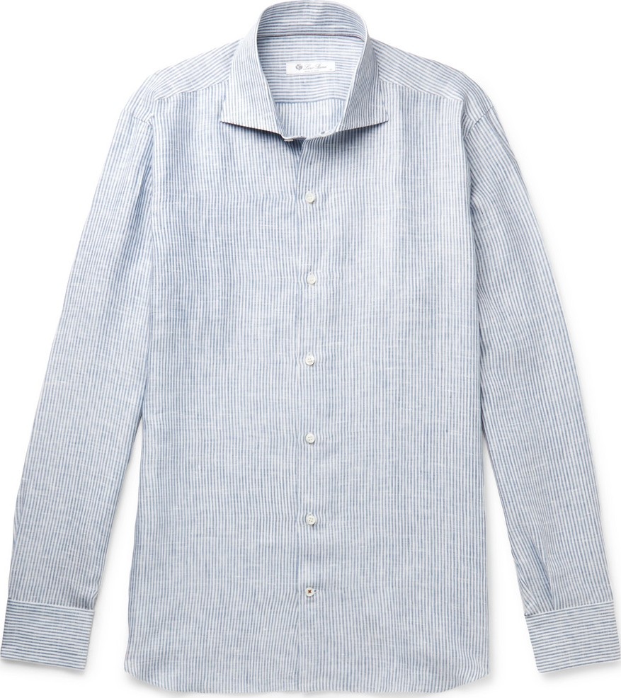 Loro Piana Albert Slim-Fit Cutaway-Collar Striped Linen Shirt