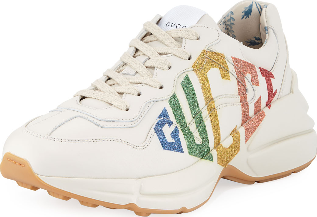 Gucci Rainbow-Logo Leather Sneakers