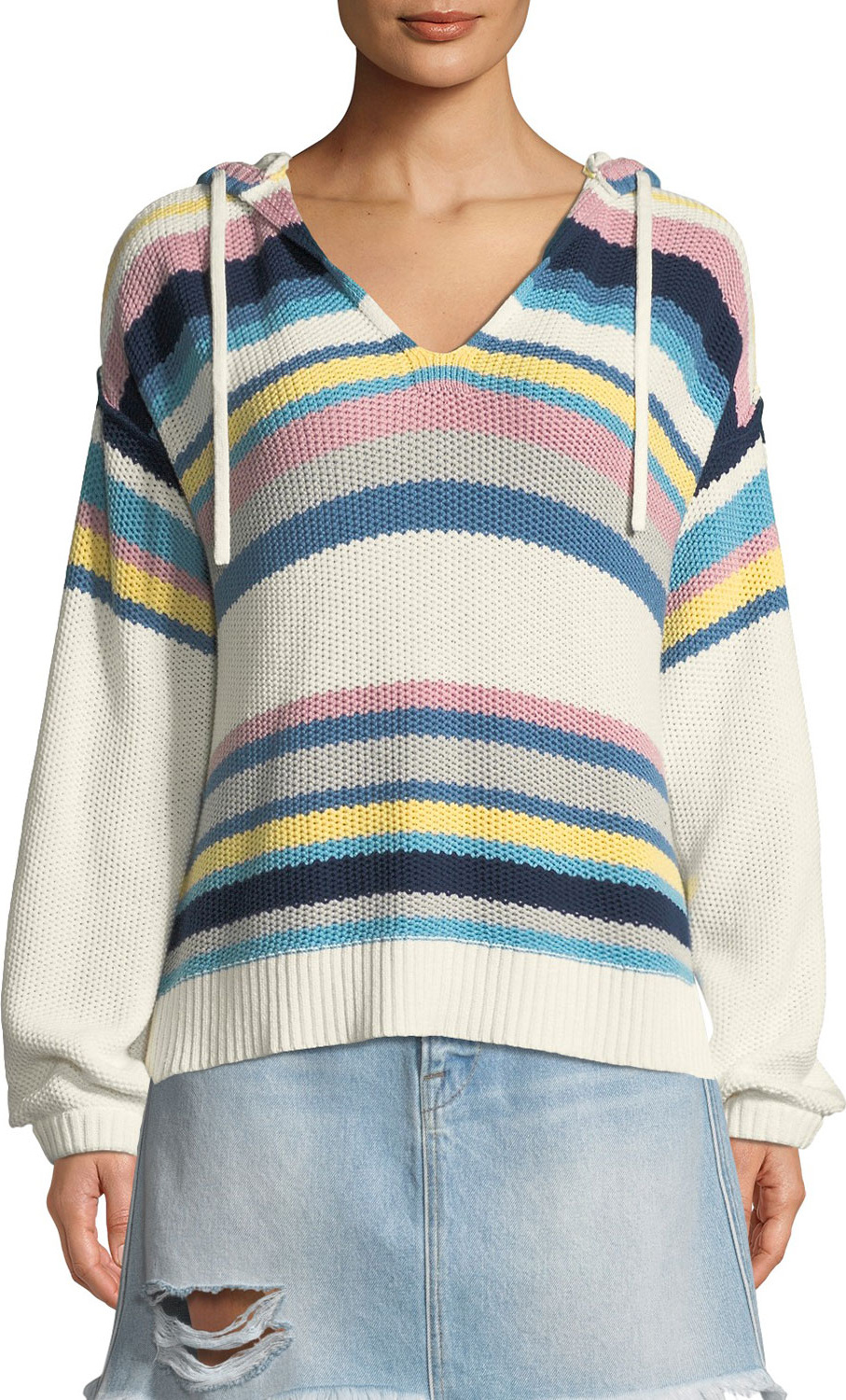 FRAME DENIM Striped Dropped-Shoulder Hooded Sweater