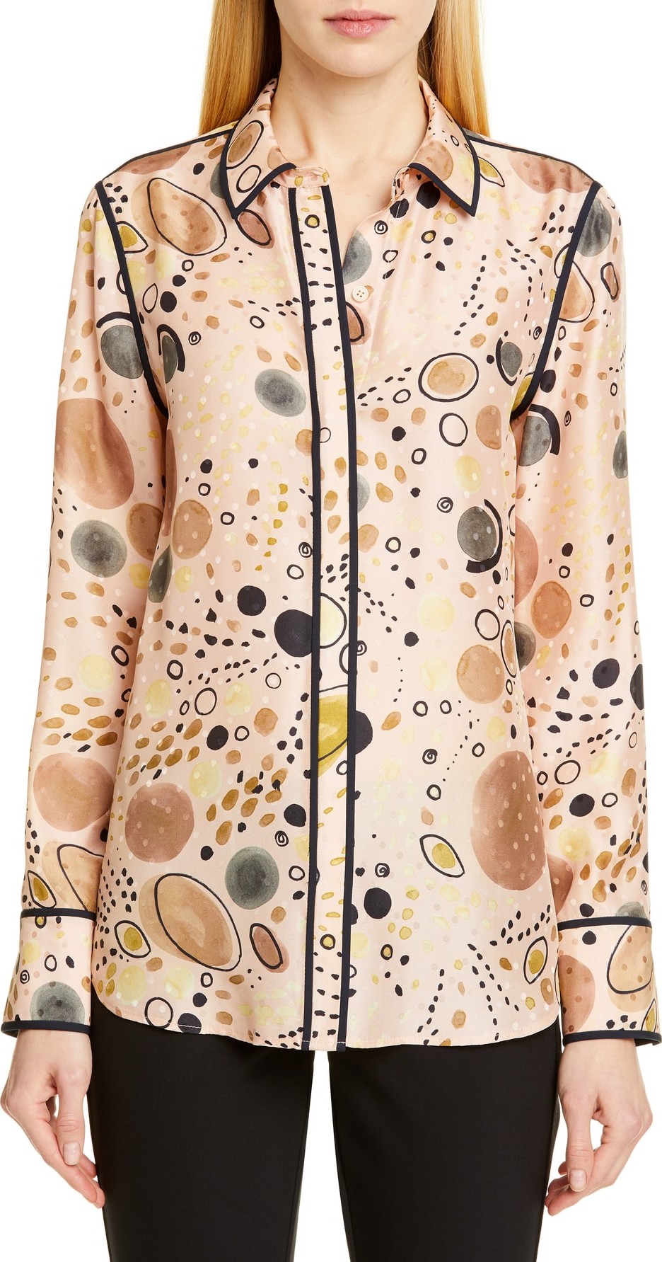 Lafayette 148 New York Scottie Print Silk Shirt