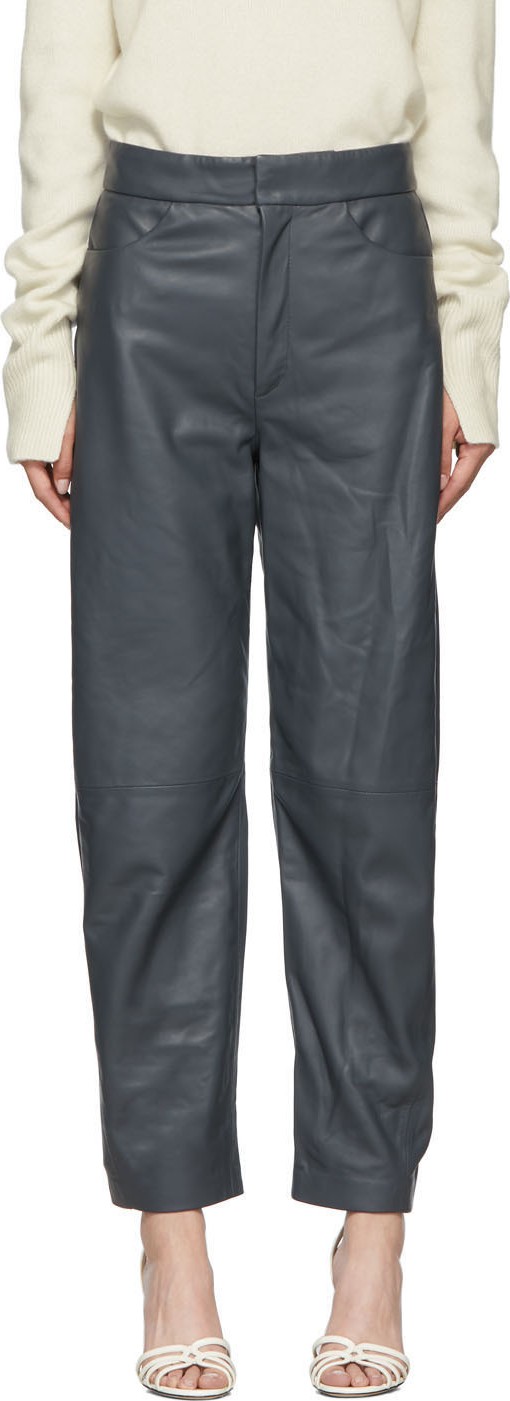 Totême Grey Leather Novara Trousers