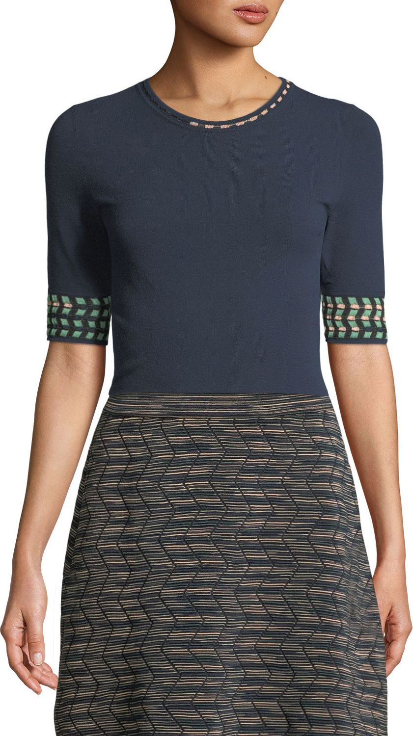 M Missoni Graphic-Cuff Solid Knit Top