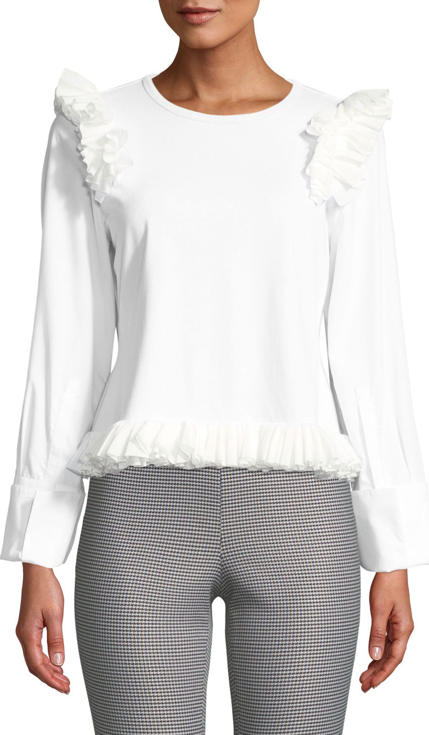 Opening Ceremony Long-Sleeve Ruffle Crewneck Cotton Top