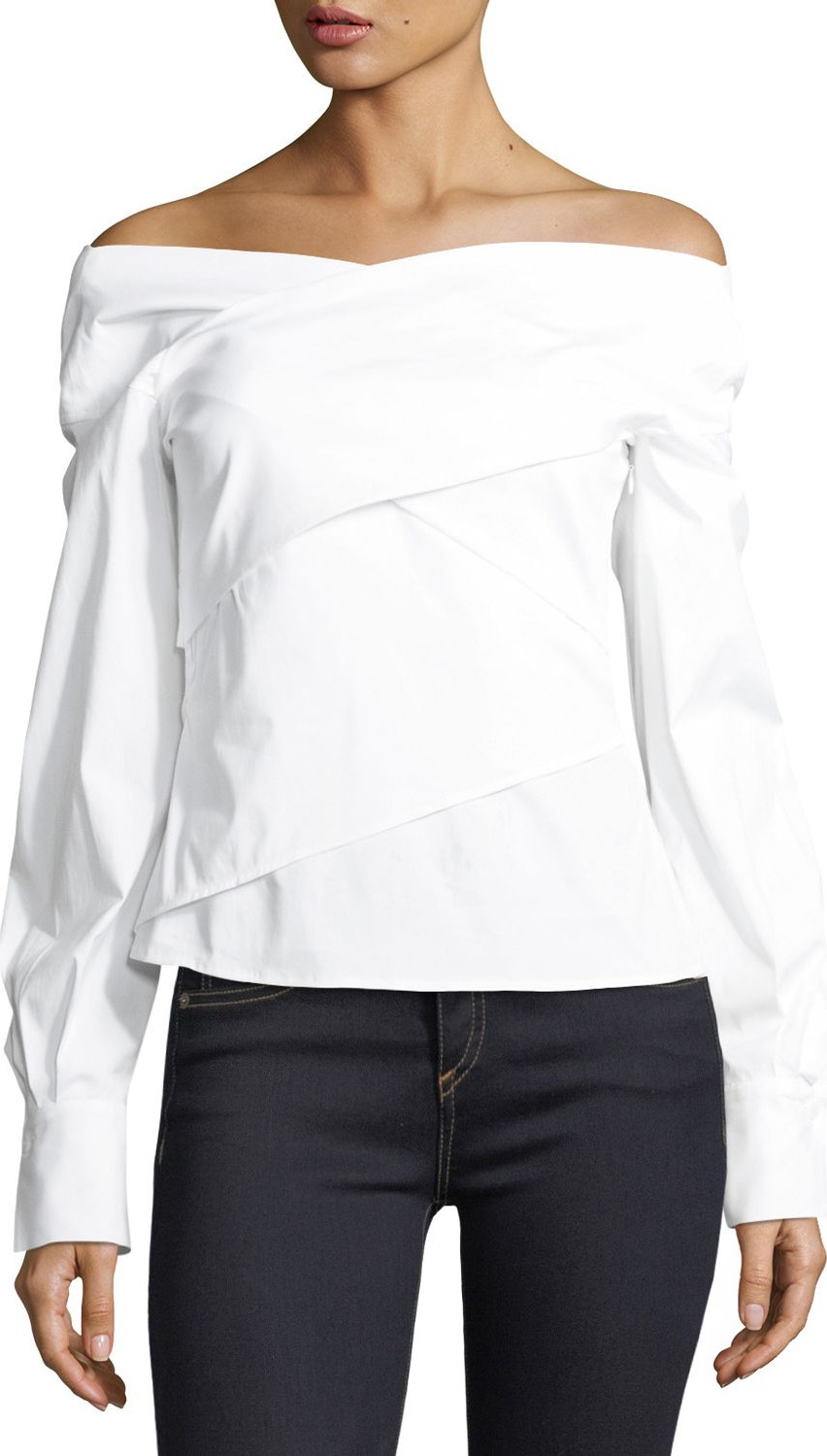 Theory Bateau-Neck Wrapped Stretch-Cotton Top