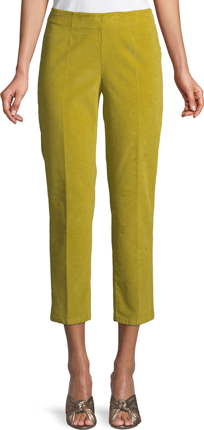 Piazza Sempione Audrey Side-Zip Straight-Leg Cropped Corduroy Pants