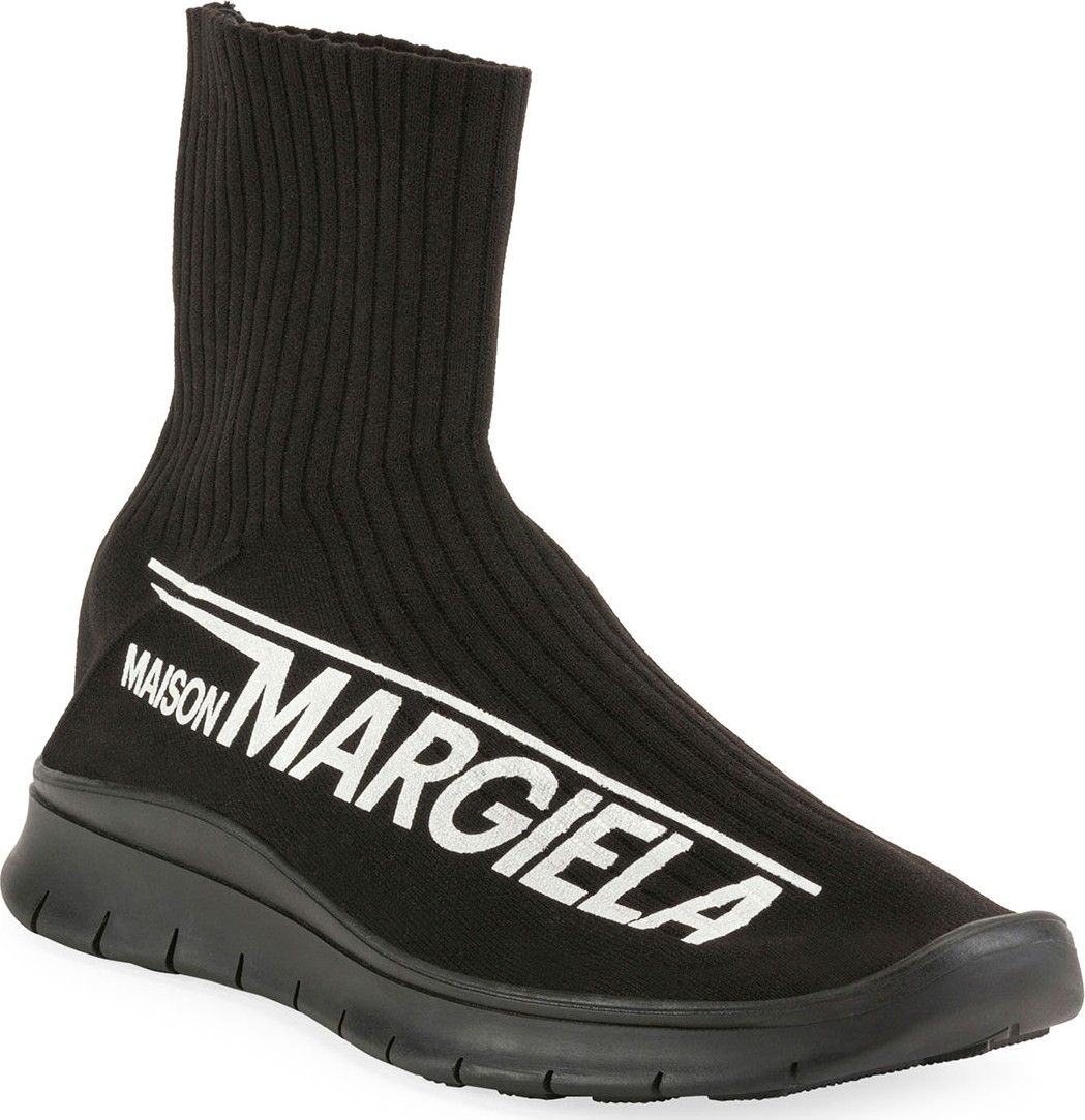 Maison Margiela Men's Logo-Knit High Sock Sneakers