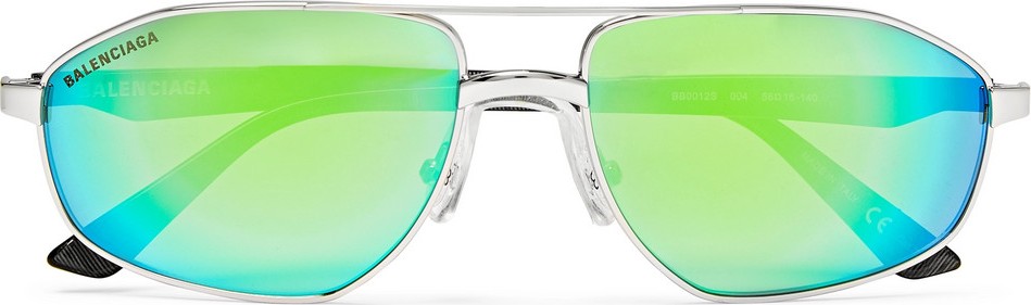 Balenciaga Aviator-Style Silver-Tone and Acetate Mirrored Sunglasses