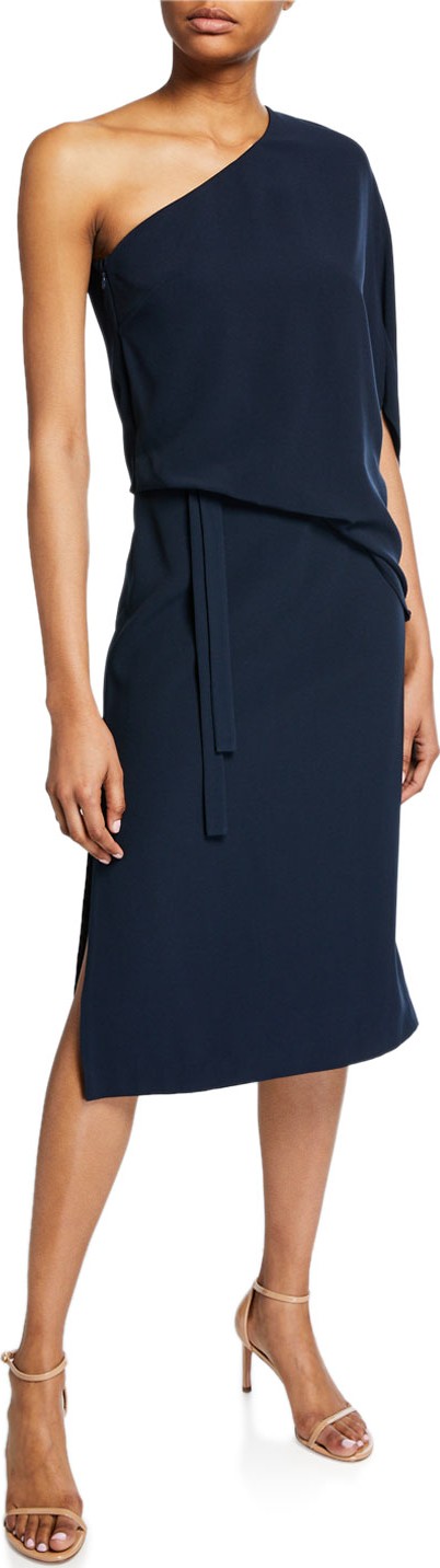 HALSTON HERITAGE Draped One-Shoulder Asymmetric Dress