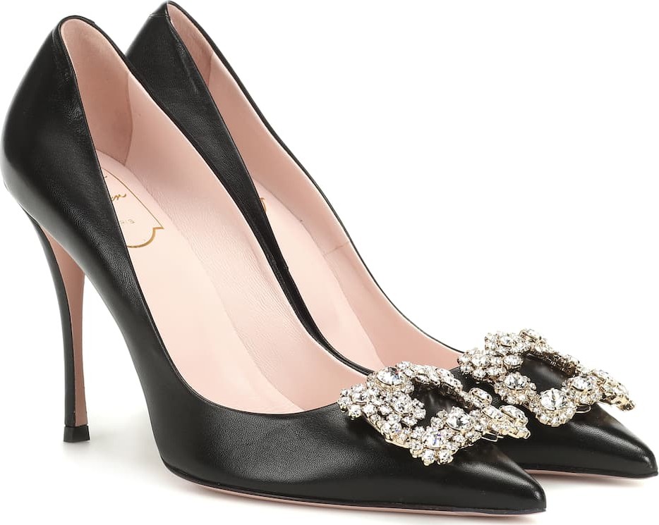 Roger Vivier Flower Strass leather pumps