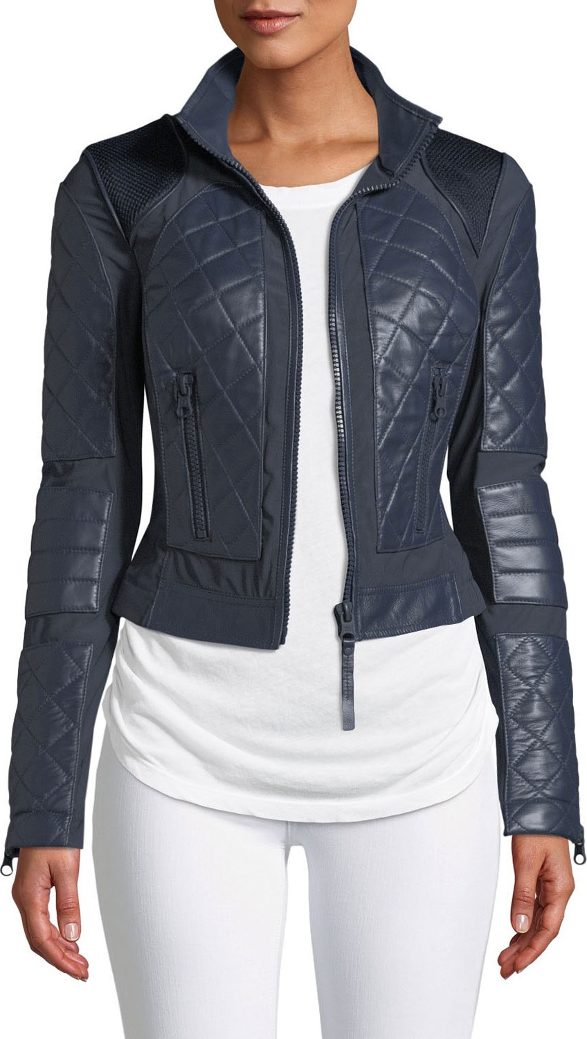 Blanc Noir Quilted Leather & Mesh Moto Jacket