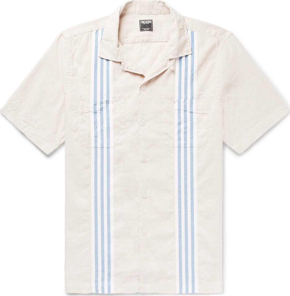 Todd Snyder Camp-Collar Striped Cotton and Linen-Blend Shirt
