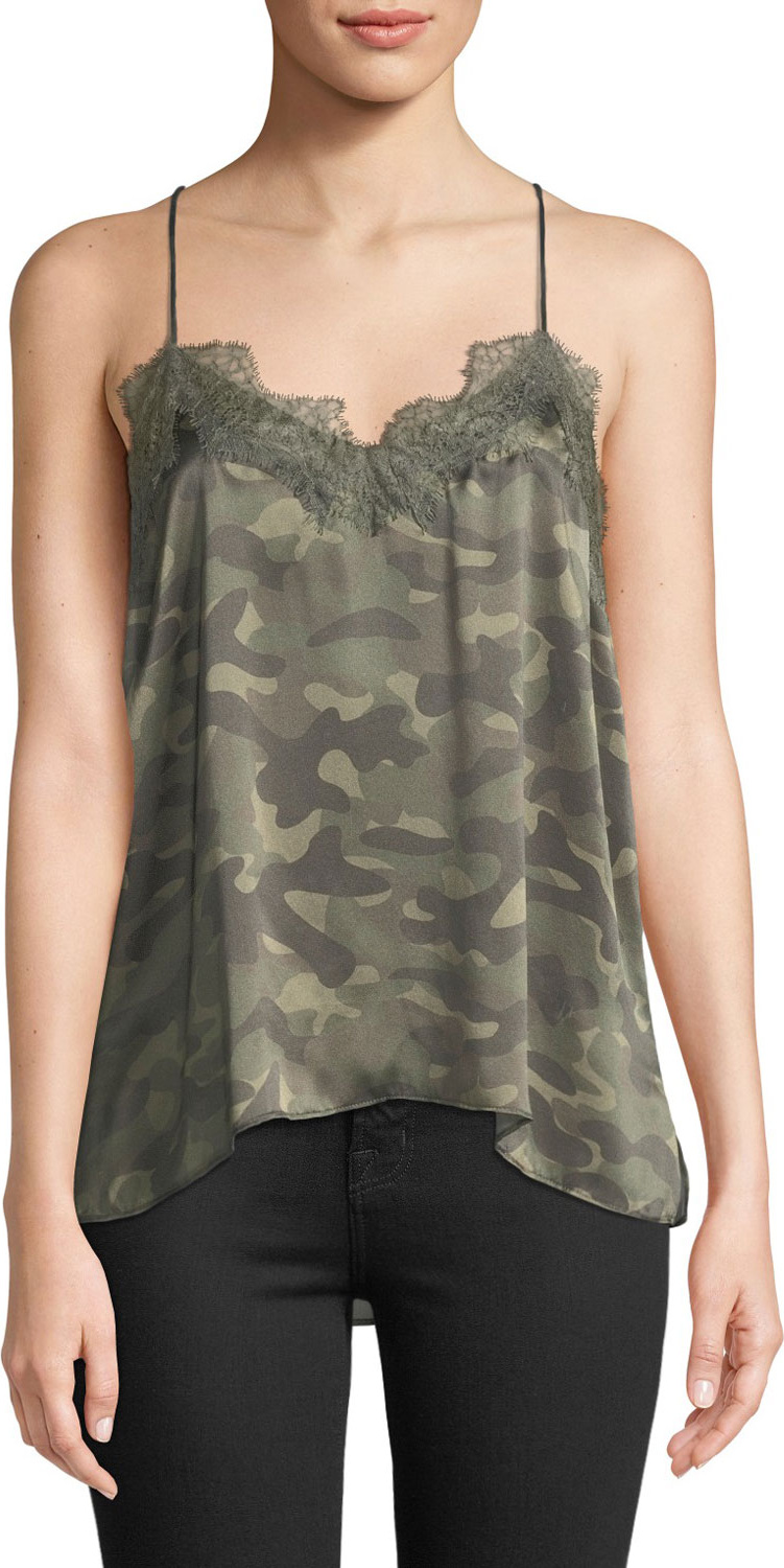 CAMI NYC The Racer Silk Charmeuse Camisole w/ Lace