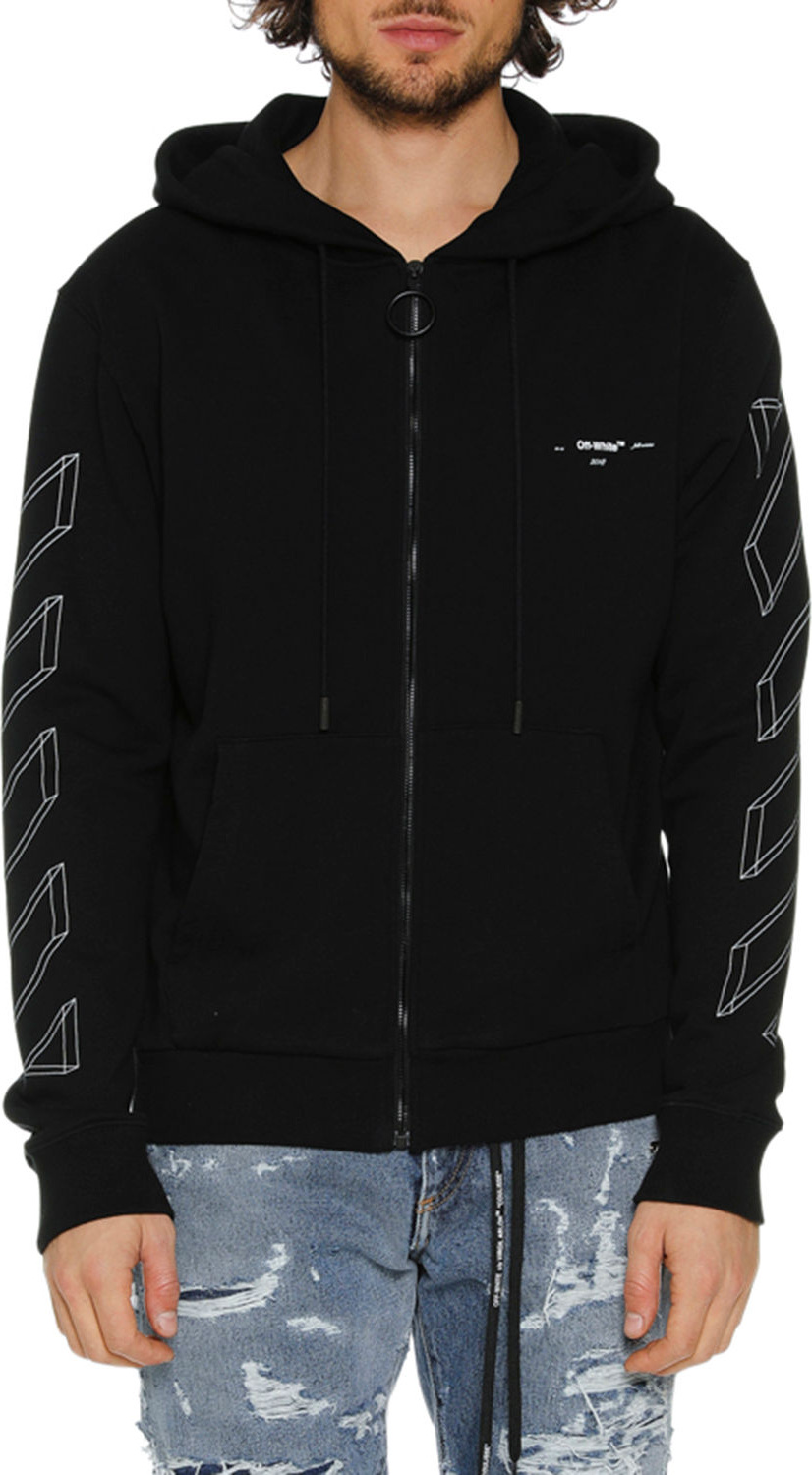 Off White Men's Diagonal 3D-Line Zip-Front Hoodie
