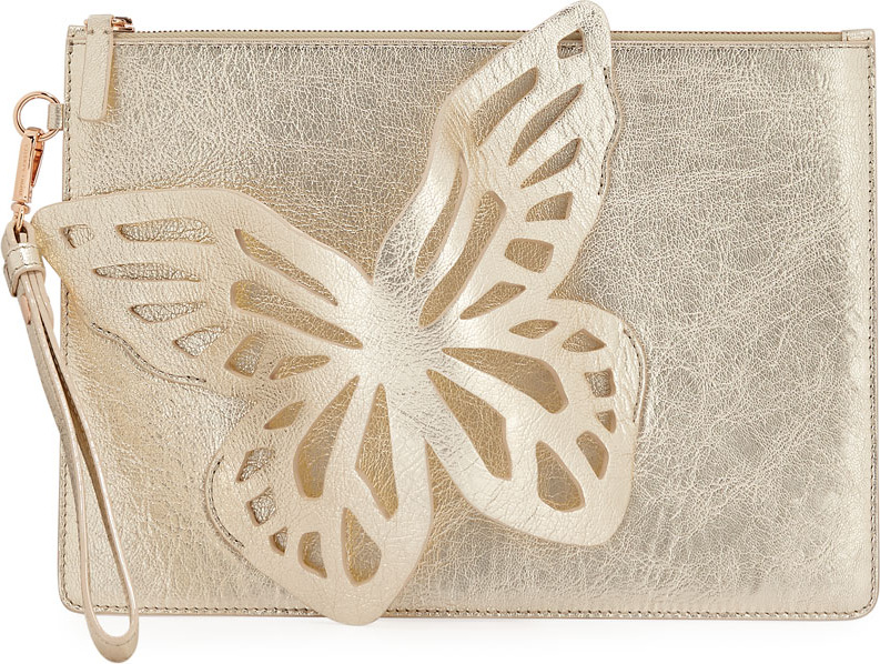 Sophia Webster Flossy Butterfly Metallic Leather Pochette Clutch Bag