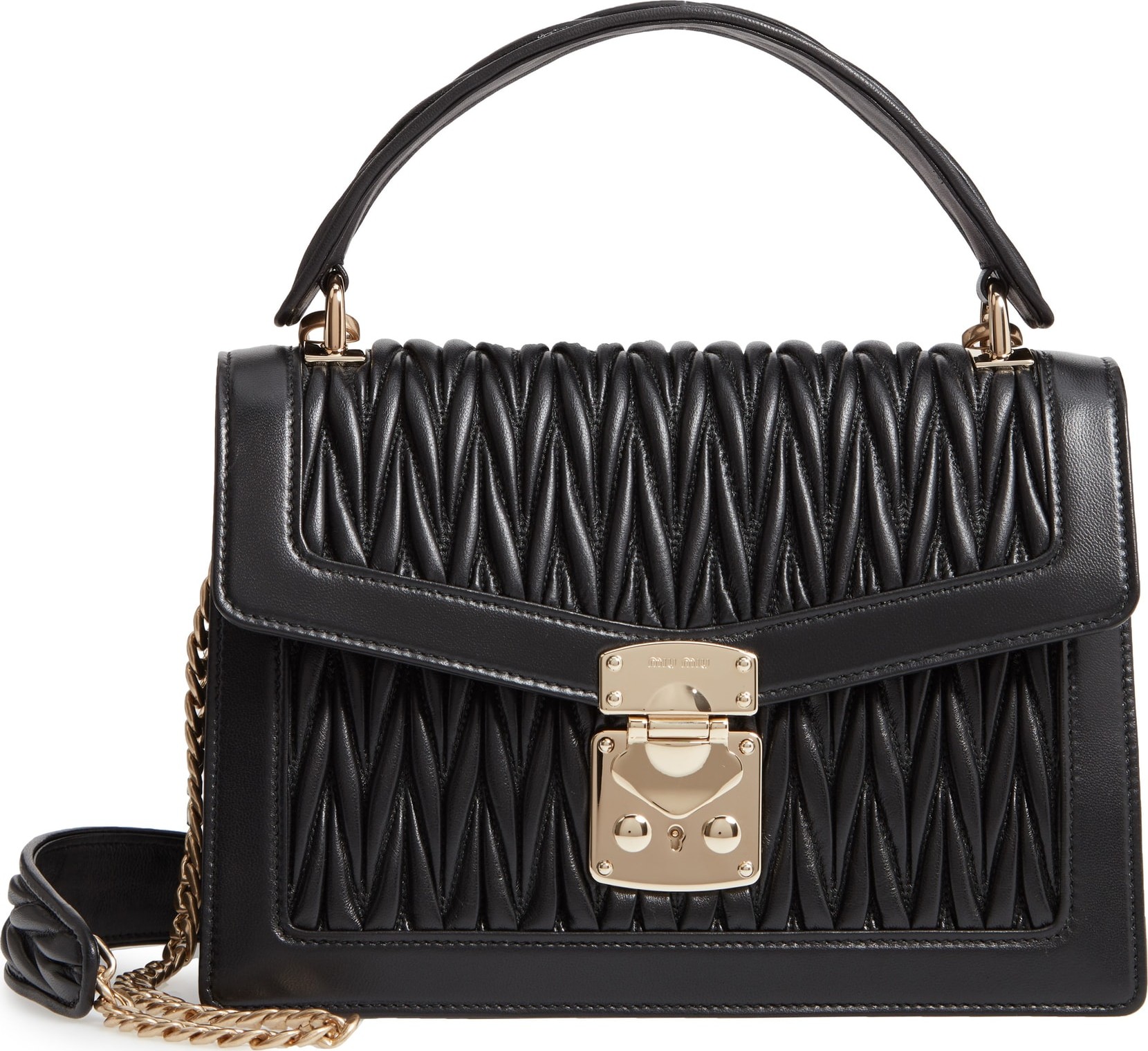 Miu Miu Confidential Matelassé Quilted Lambskin Leather Top Handle Bag