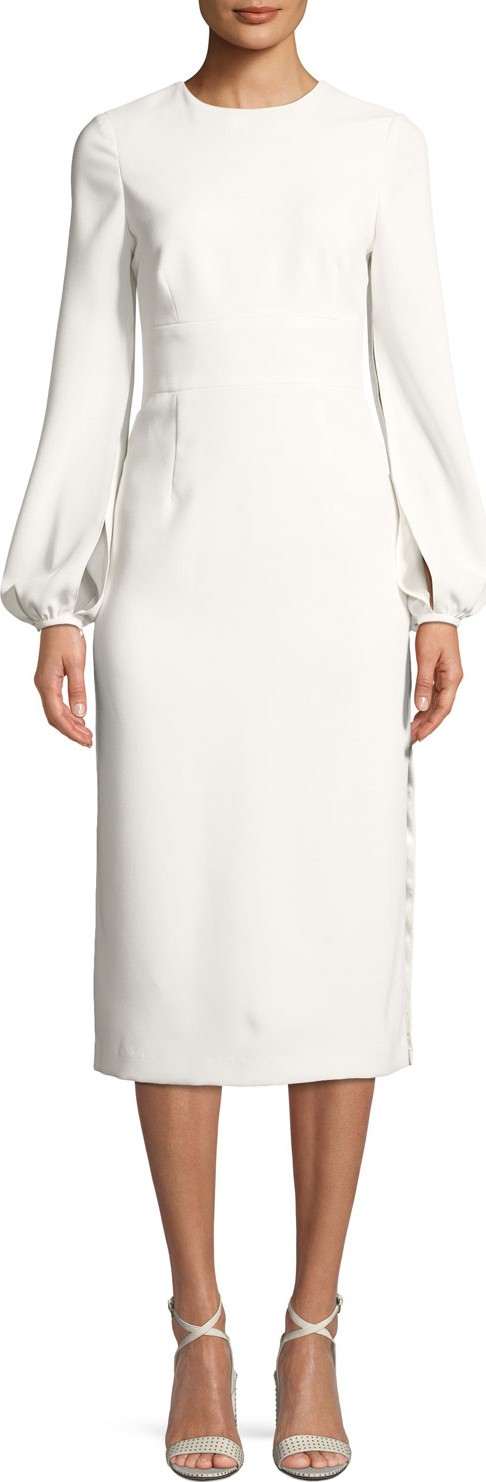Jill Jill Stuart Krystal Crepe Slit-Sleeve Midi Cocktail Dress