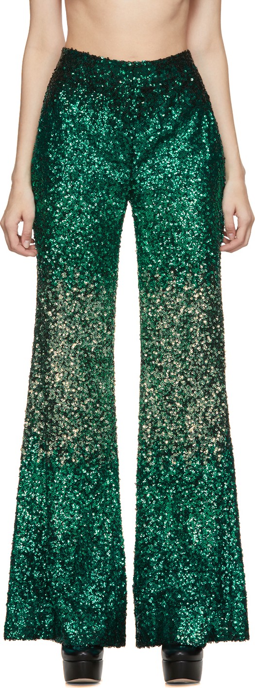 Halpern SSENSE Exlusive Green Sequin Stovepipe Trousers