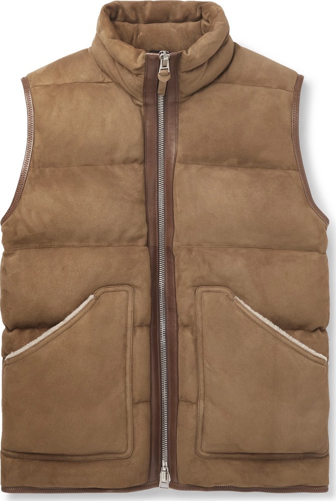 TOM FORD Shearling and Leather-Trimmed Quilted Suede Gilet